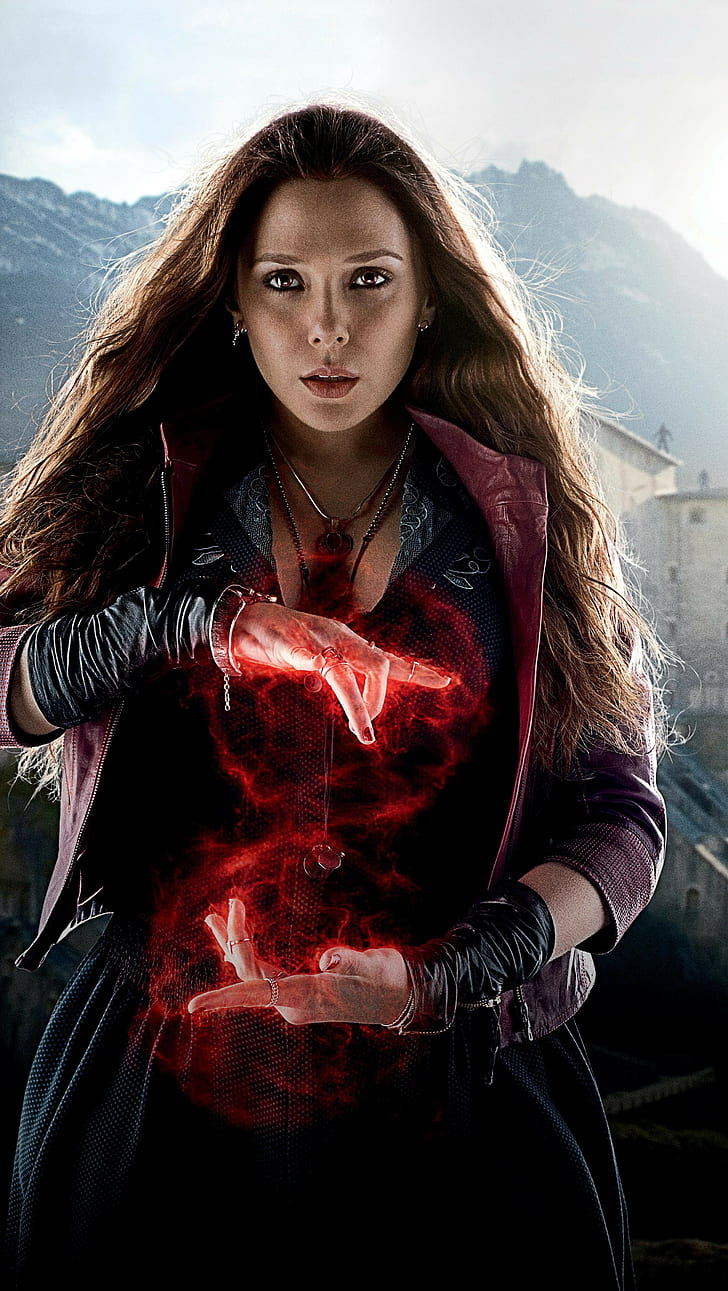Avengers: Age Of Ultron, Elizabeth Olsen, Scarlet Witch, The Avengers, HD тапет, тапет за телефон