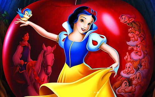 Wallpaper Walt Disney Cartoon Biancaneve E I Sette Nani Mela Rossa 3840 × 2400, Sfondo HD HD wallpaper