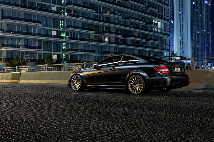 Mercedes-Benz, black, AMG, rear, C63, C-Class, HD wallpaper