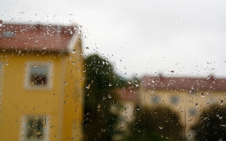 lluvia, gotas de agua, casa, urbano, ventana, agua, borrosa, Fondo de pantalla HD