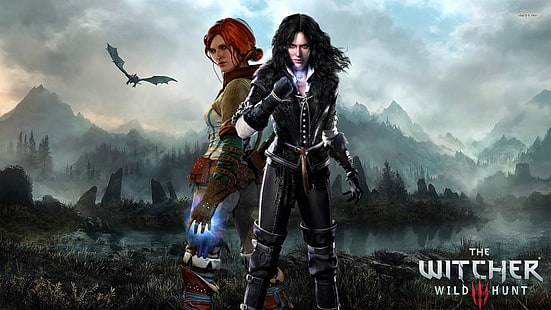 วอลล์เปเปอร์ดิจิทัล The Witcher Wild Hunt, The Witcher 3: Wild Hunt, Triss Merigold, Yennefer of Vengerberg, Yennefer, dragon, วอลล์เปเปอร์ HD HD wallpaper