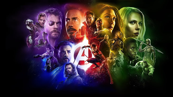 fiction, collage, black background, poster, characters, comic, superheroes, MARVEL, Avengers: Infinity War, The Avengers: infinity War, HD wallpaper