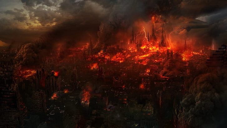digital wallpaper of forest fire, apocalyptic, artwork, HD wallpaper