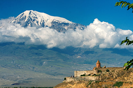 Mountain, Ararat, Armenia, Height, Architecture, Structure, Clouds, HD wallpaper HD wallpaper