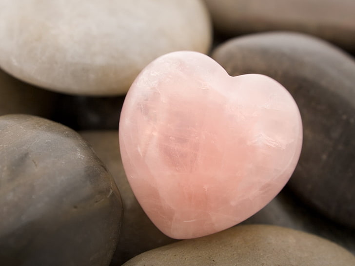 heart pink stone, stone, heart shape, pink, gray, HD wallpaper