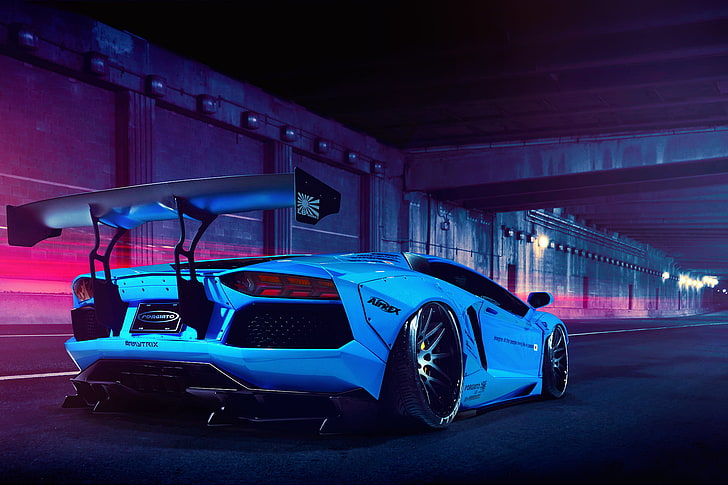 синьо Lamborghini Aventador купе, Lamborghini, Blue, LP700-4, Aventador, Liberty Walk, HD тапет