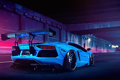 синий Lamborghini Aventador купе, Lamborghini, синий, LP700-4, Aventador, Liberty Walk, HD обои HD wallpaper