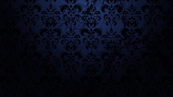 fond d'écran floral noir et blanc, sombre, modèle, bleu, texture, Fond d'écran HD HD wallpaper
