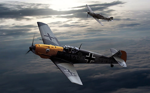 dzieło sztuki, Niemcy, Luftwaffe, Messerschmitt, Messerschmitt Bf 109, Samoloty wojskowe, II wojna światowa, Tapety HD HD wallpaper