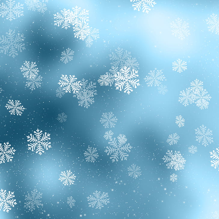 зима, снег, снежинки, фон, синий, Рождество, HD обои