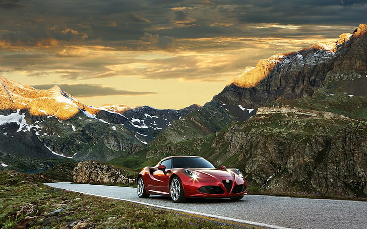 2014 Alfa Romeo 4C, 레드 스포츠 쿠페, 알파, 로미오, 2014, 자동차, 알파 로미오, HD 배경 화면