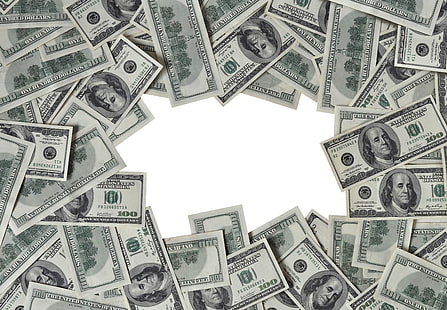 US-dollarsedelsamling, dollar, ram, pengar, vit bakgrund, HD tapet HD wallpaper