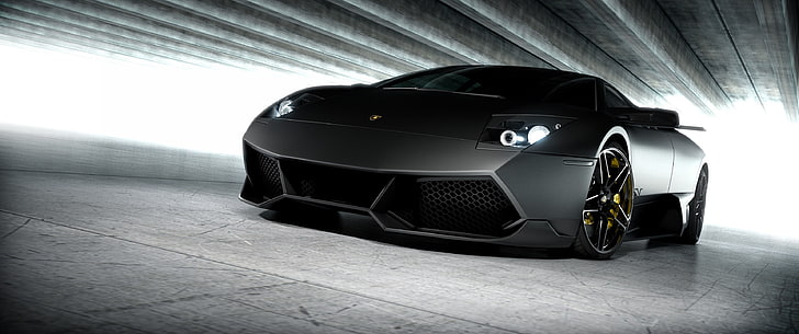 черен спортен автомобил, Lamborghini Murcielago LP 670-4 SV, автомобил, HD тапет