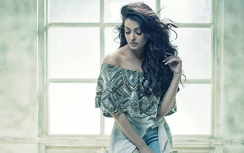 Aishwarya Filmfare, damska niebiesko-szara sukienka z odkrytymi ramionami, celebrytki, Aishwarya Rai, bollywood, aktorka, Aishwarya Rai Bachchan, Tapety HD HD wallpaper