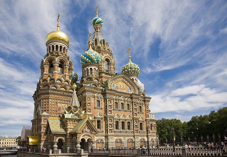 茶色の大聖堂、空、サンクトペテルブルク、血の上の救世主、 HDデスクトップの壁紙