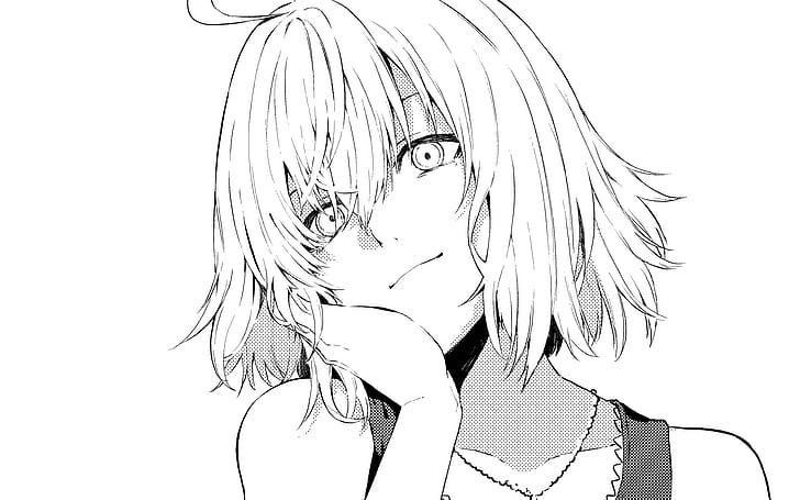 Jeanne (Alter) (Fate/Grand Order), Fate Series, Fate/Grand Order, Avenger (Fate/Grand Order), anime girls, Mobile Game, short hair, monochrome, HD wallpaper