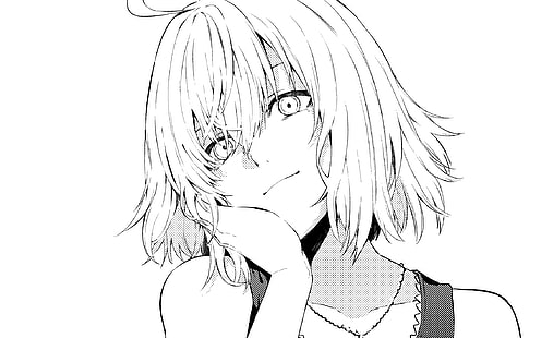 Jeanne (Alter) (Fate / Grand Order), Fate Series, Fate / Grand Order, Avenger (Fate / Grand Order), animeflickor, Mobilspel, kort hår, svartvitt, HD tapet HD wallpaper