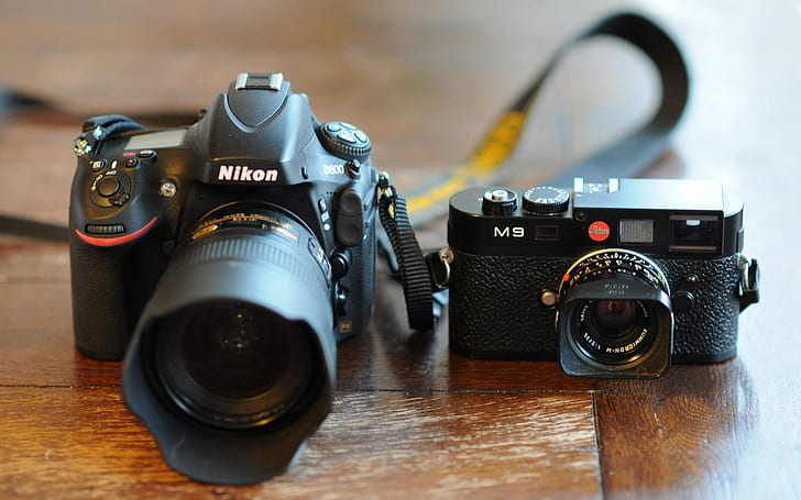 Nikon and Leica, camera, new, old, photo, HD wallpaper