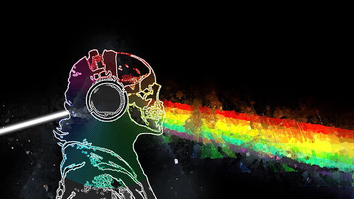 male abstract painting, skull and bones, rainbows, Prisma, music, Pink Floyd, HD wallpaper