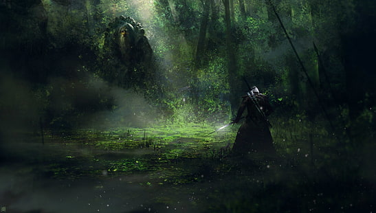 Wiedźmin, Wiedźmin 3: Dziki Gon, Stwór, Las, Geralt z Rivii, Wojownik, Tapety HD HD wallpaper