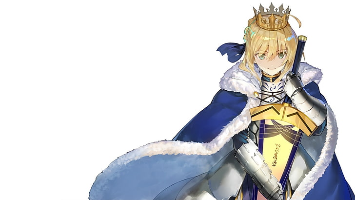 fate stay night, saber, cape, big sword, blonde, crown, Anime, HD wallpaper