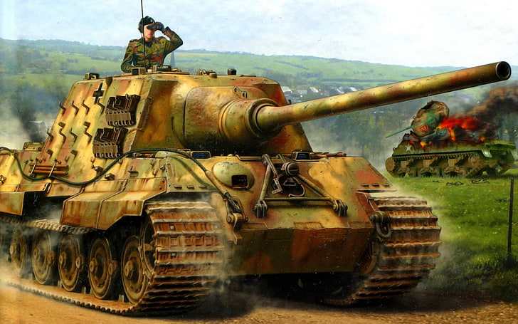 кафяв и сив боен танк дигитален тапет, Фигура, Jagdpanzer VI, Тежък, Ловен тигър, SPG, Ausf. B, 12,8 cm PaK44, Танкови миноносци, Sd.Car.186, на Panzerjager Tiger, HD тапет