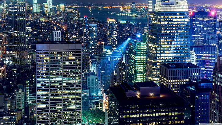 vista aérea de uma cidade durante a noite, cidade, HD papel de parede