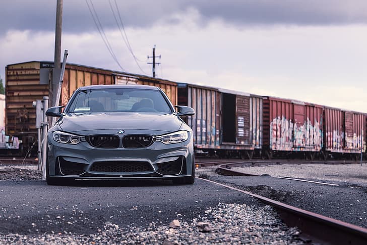 BMW, Front, F82, Sight, Graphite, Railway station, Railroad tracks, HD wallpaper