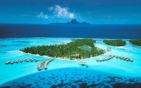landskap, Bora Bora, strand, hav, hydda, HD tapet HD wallpaper