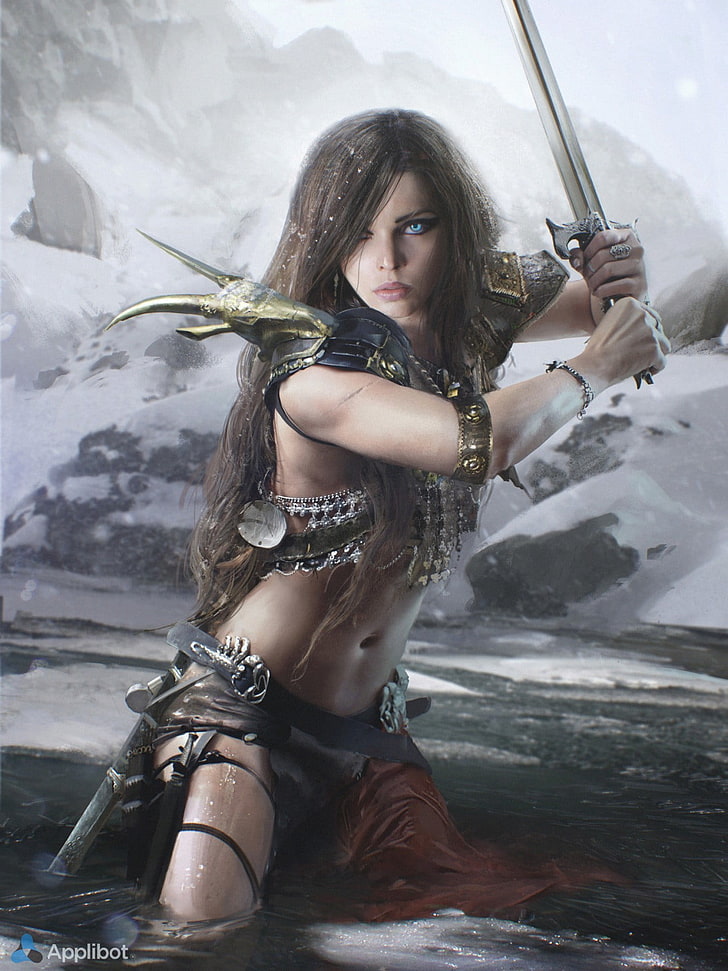 Xena illustration, warrior, sword, women, HD wallpaper