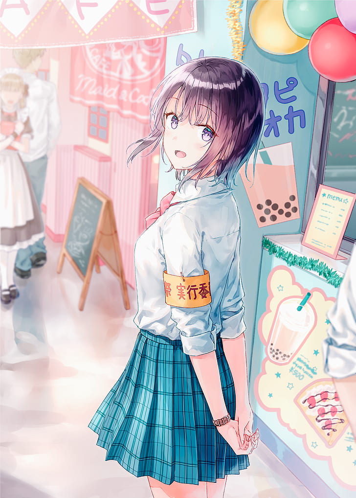 anime girls, anime, original characters, school uniform, Hiten, HD wallpaper
