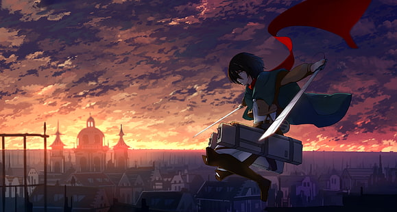 Mikasa angriff auf titan digital wallpaper, anime, shingeki no kyojin, mikasa ackerman, HD-Hintergrundbild HD wallpaper