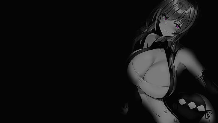 coloração seletiva, fundo escuro, fundo preto, fundo simples, garotas de anime, HD papel de parede