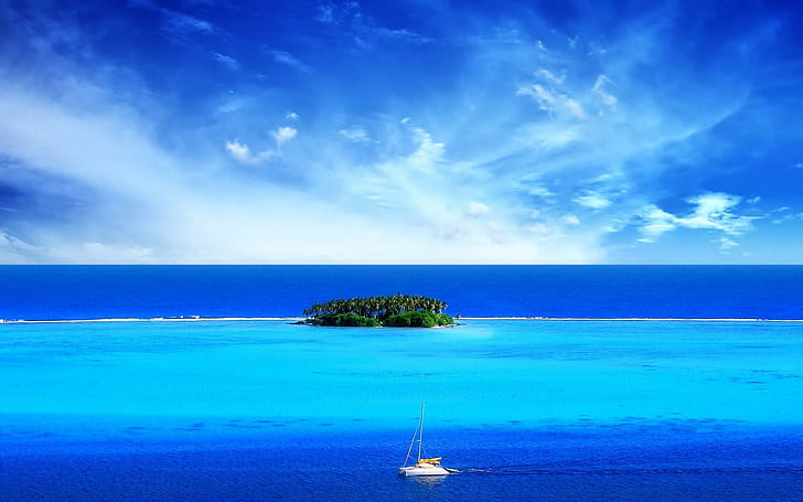 Sailing around the tropical island, photo of island, beaches, 1920x1200, ocean, island, yacht, HD wallpaper