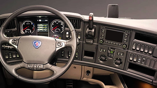 schwarzer Saab Autoinnenraum, Scania, LKW, Fahrzeug, HD-Hintergrundbild HD wallpaper