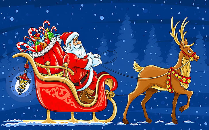 Santa Claus In a Carriage With Gifts Lantern Deer Desktop Wallpaper Hd para teléfonos móviles y computadoras portátiles 2560 × 1600, Fondo de pantalla HD