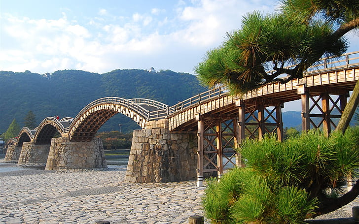Most łukowy drewniany, łukowy, drewniany, most, Tapety HD