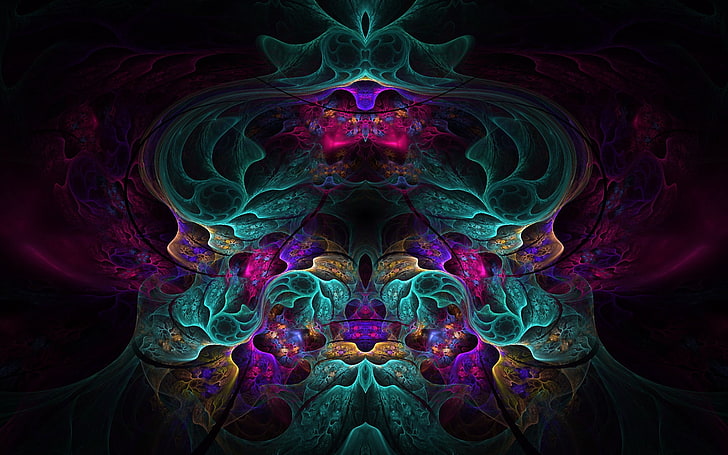 carta da parati digitale illusione ottica blu e viola, frattale, fiori, motivi, colorato, Sfondo HD