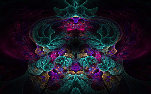 синий и фиолетовый оптические иллюзии цифровые обои, фрактал, цветы, узоры, разноцветные, HD обои HD wallpaper