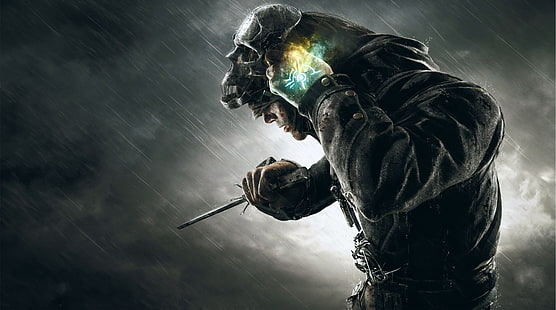 man wearing skull cap holding gray dagger wallpaper, Dishonored, HD wallpaper HD wallpaper