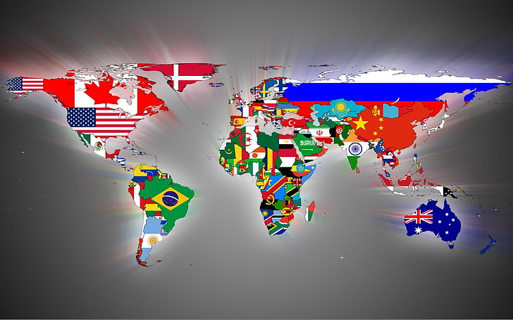 متعدد الألوان خريطة العالم ورق الجدران ، خريطة العالم ، العلم، خلفية HD