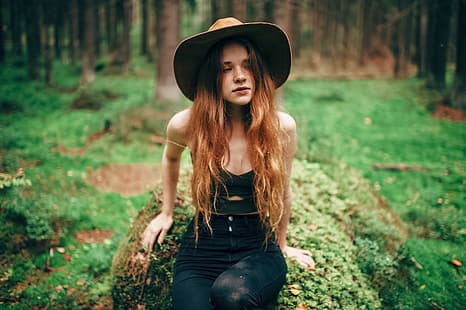  Nature, Girl, Forest, Hair, Hat, Red, Marat Safin, HD wallpaper HD wallpaper