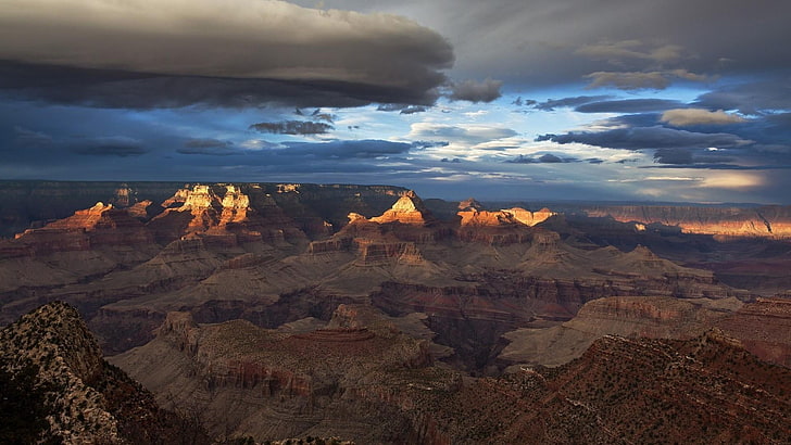 национальный парк Гранд-Каньон, небо, облако, пустыня, каньон, горизонт, откос, геологическое явление, утро, формирование, скала, национальный парк, HD обои