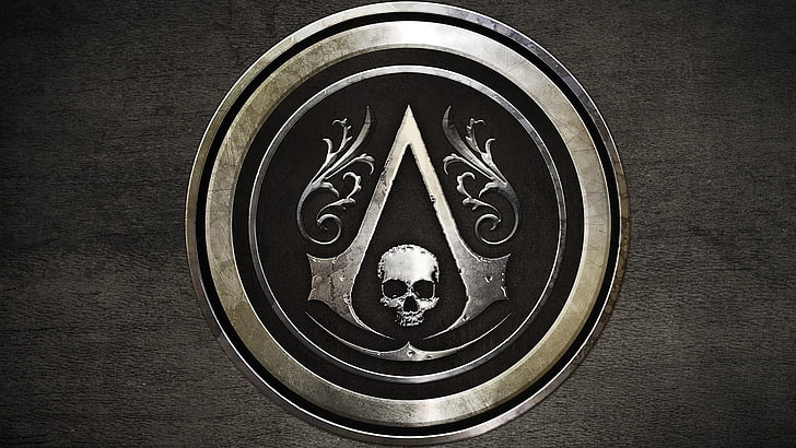 شعار جمجمة دائري فضي اللون ، Assassin's Creed ، Assassin's Creed: Black Flag ، ألعاب فيديو، خلفية HD