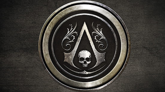 emblema redondo de caveira prateada, Assassin's Creed, Assassin's Creed: Black Flag, videogames, HD papel de parede HD wallpaper