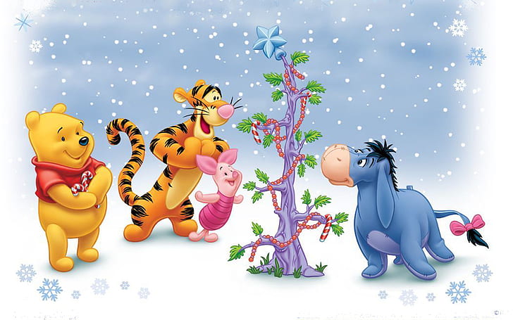 Карикатура Мечо Пух и приятели Зимни тапети за коледно дърво Hd 1920 × 1200, HD тапет