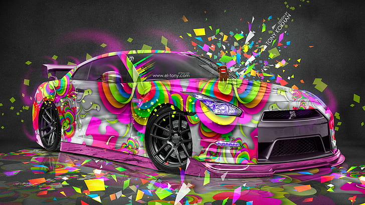 Colorful, Nissan, Nissan GTR, Super Car, Tony Kokhan, HD wallpaper