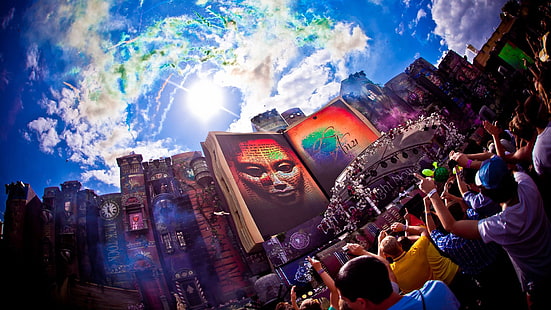 festival, tomorrowland, party, fun, music, concert, sun, people, happyness, HD wallpaper HD wallpaper