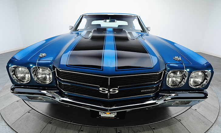 blue muscle car, Chevrolet, muscle car, 1970, chevelle, Sevil, HD wallpaper