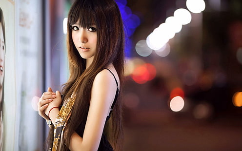Asian Girl City Lights, азиатка, девушка, город, огни, HD обои HD wallpaper